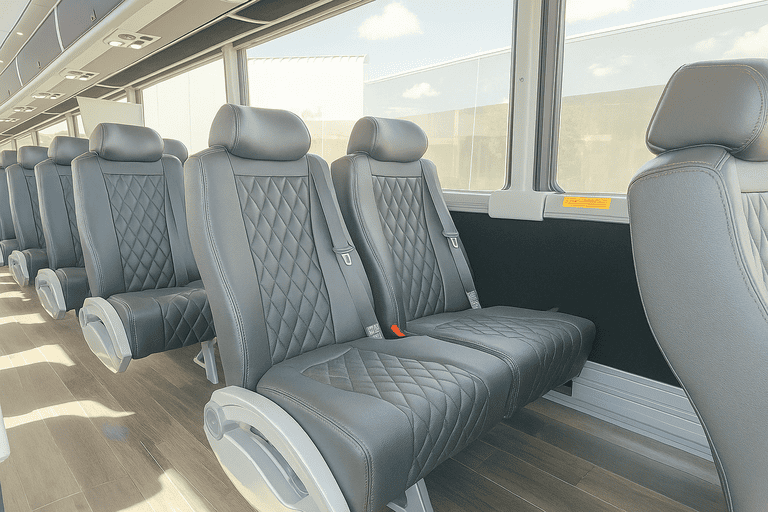 interior of Mission Minibus Company charter bus