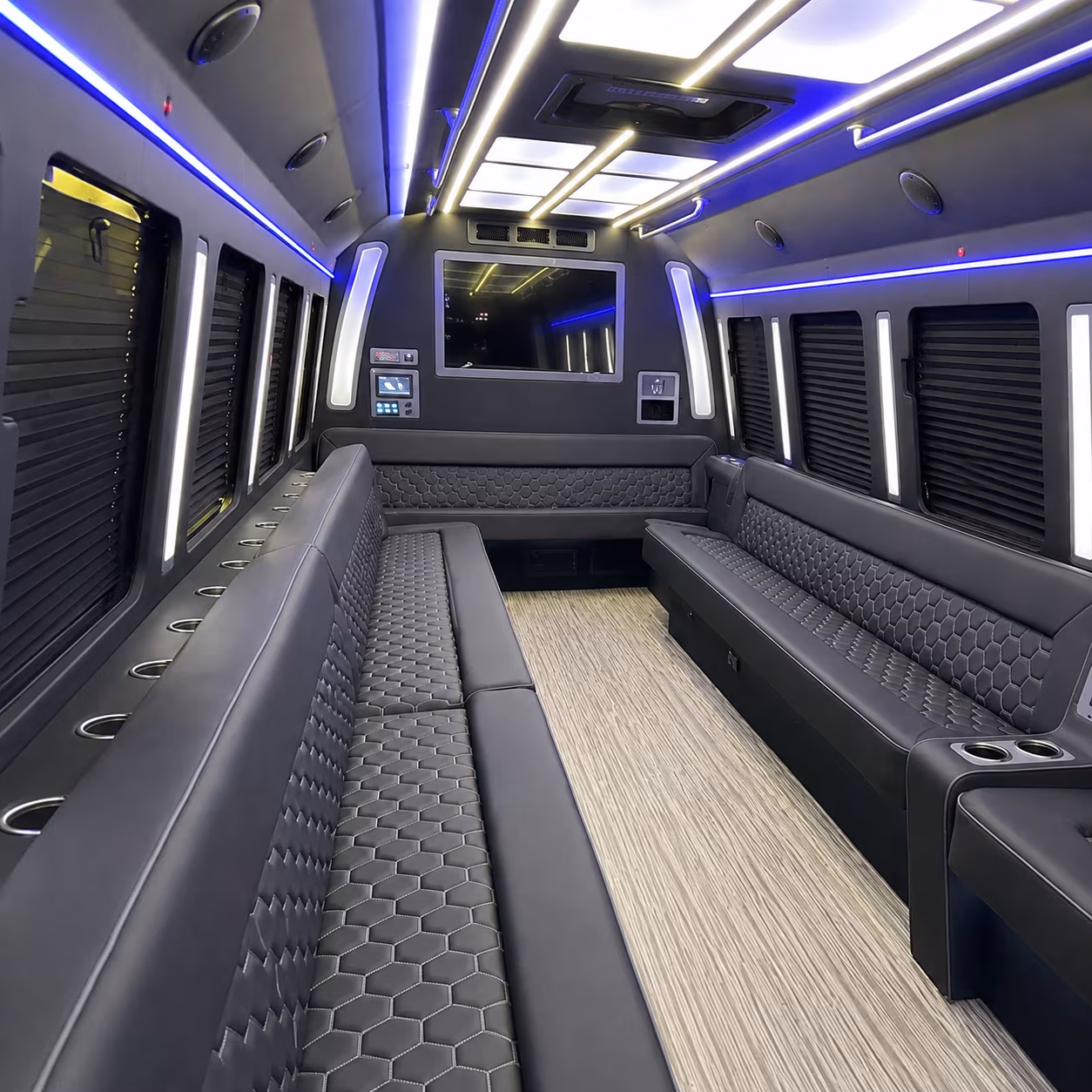 mission 40 passenger party bus inside