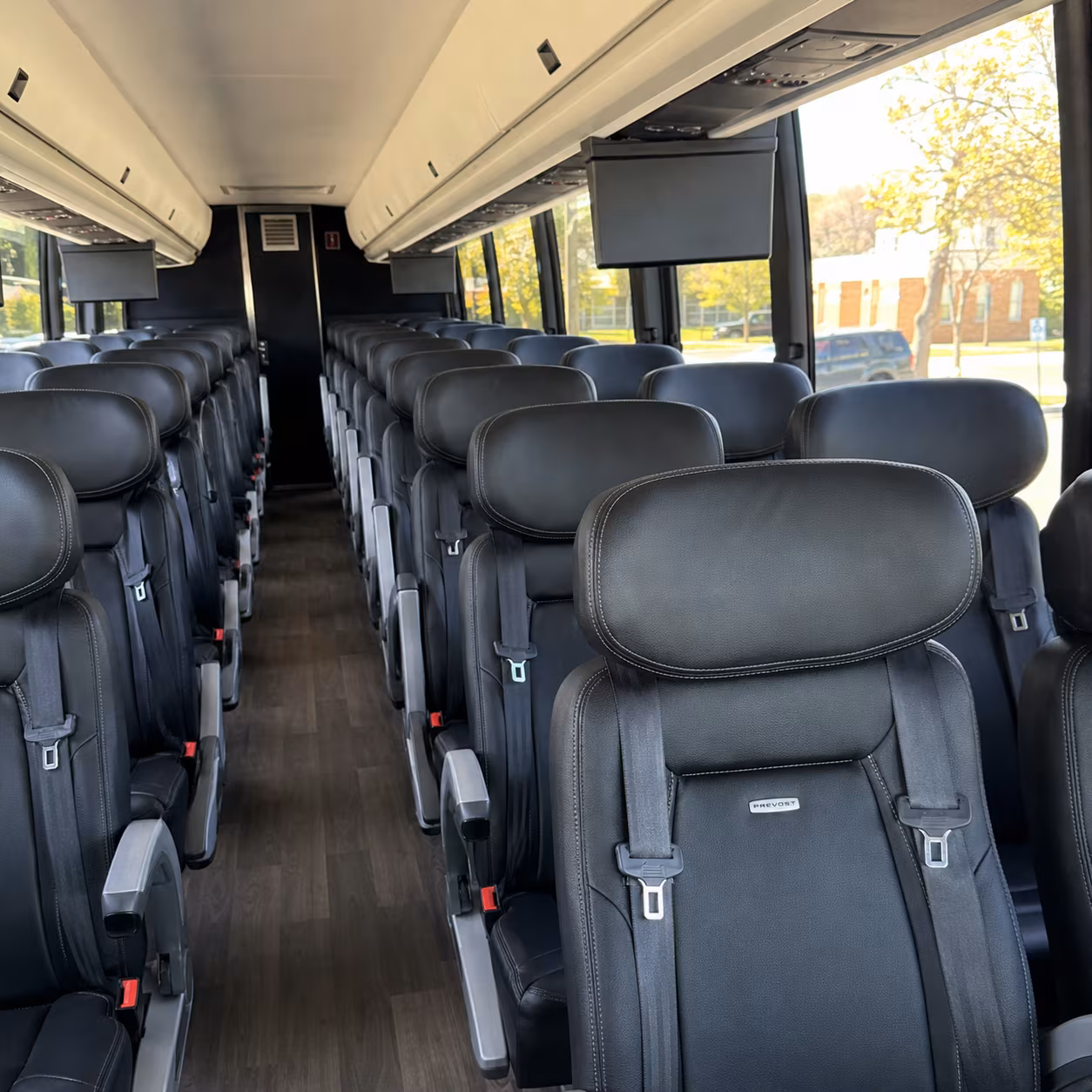 mission 45 passenger charter bus inside
