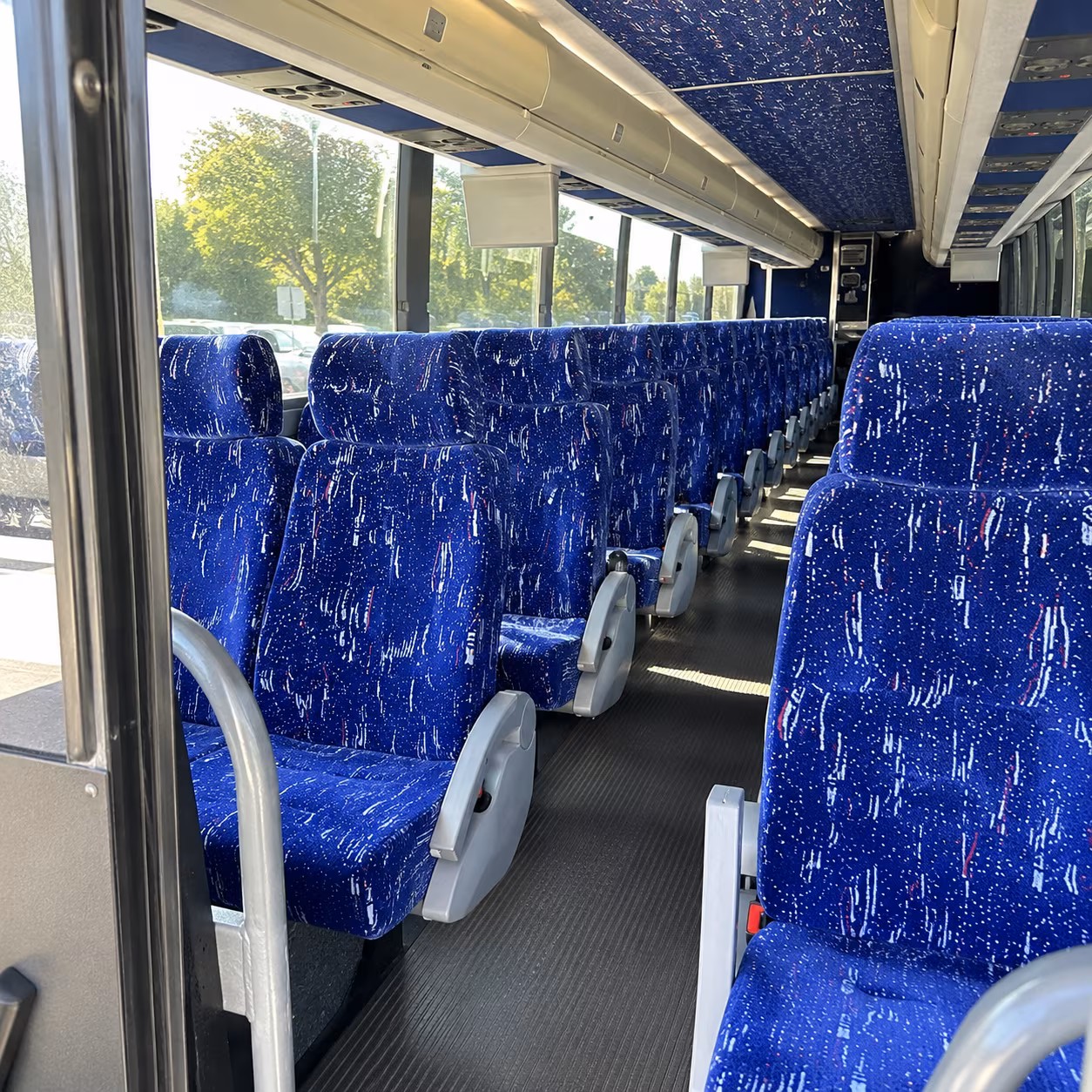 mission 50 passenger charter bus inside