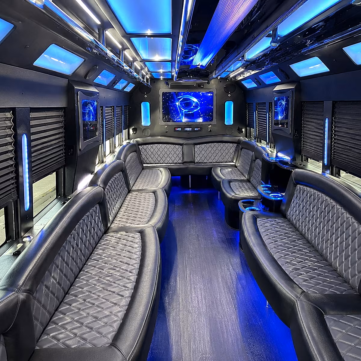 mission 50 passenger party bus interior